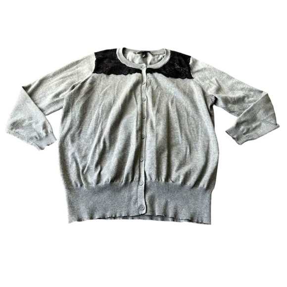 Lane Bryant Gray Button Cardigan Sweater Size 22/24, Black Lace Accent - Picture 1 of 8
